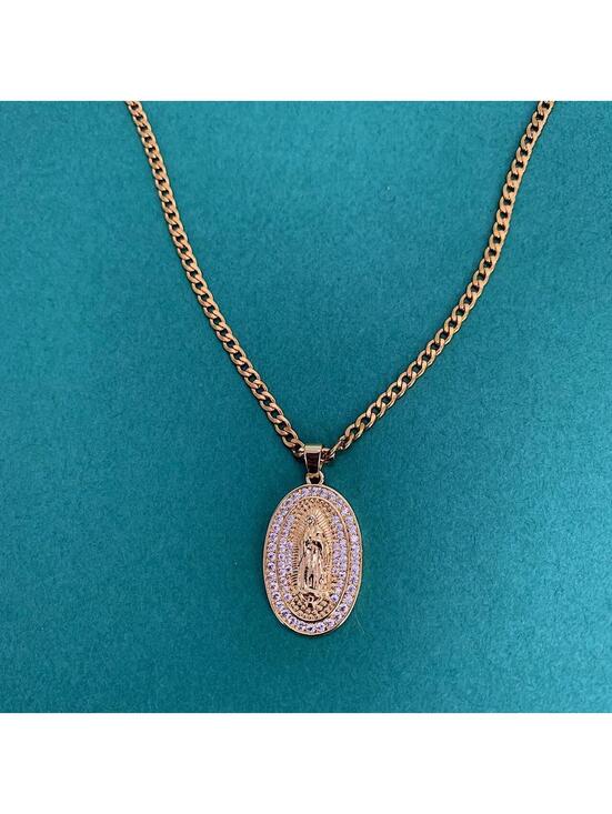 Jewelry - Saint Marry rhinestone pendant gold necklace. 24 inches length. Unisex